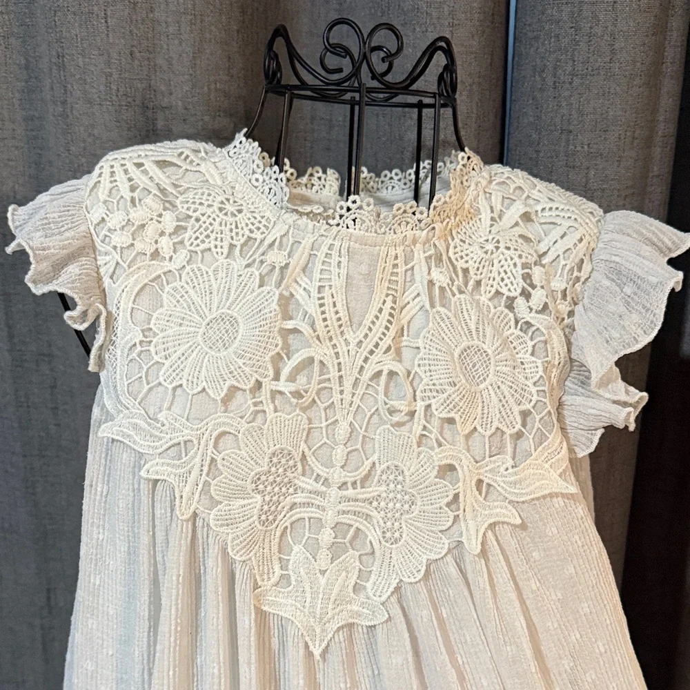 Zara Elegant Off White Gray-ish Lace Kids Dress - Picture 3 of 6